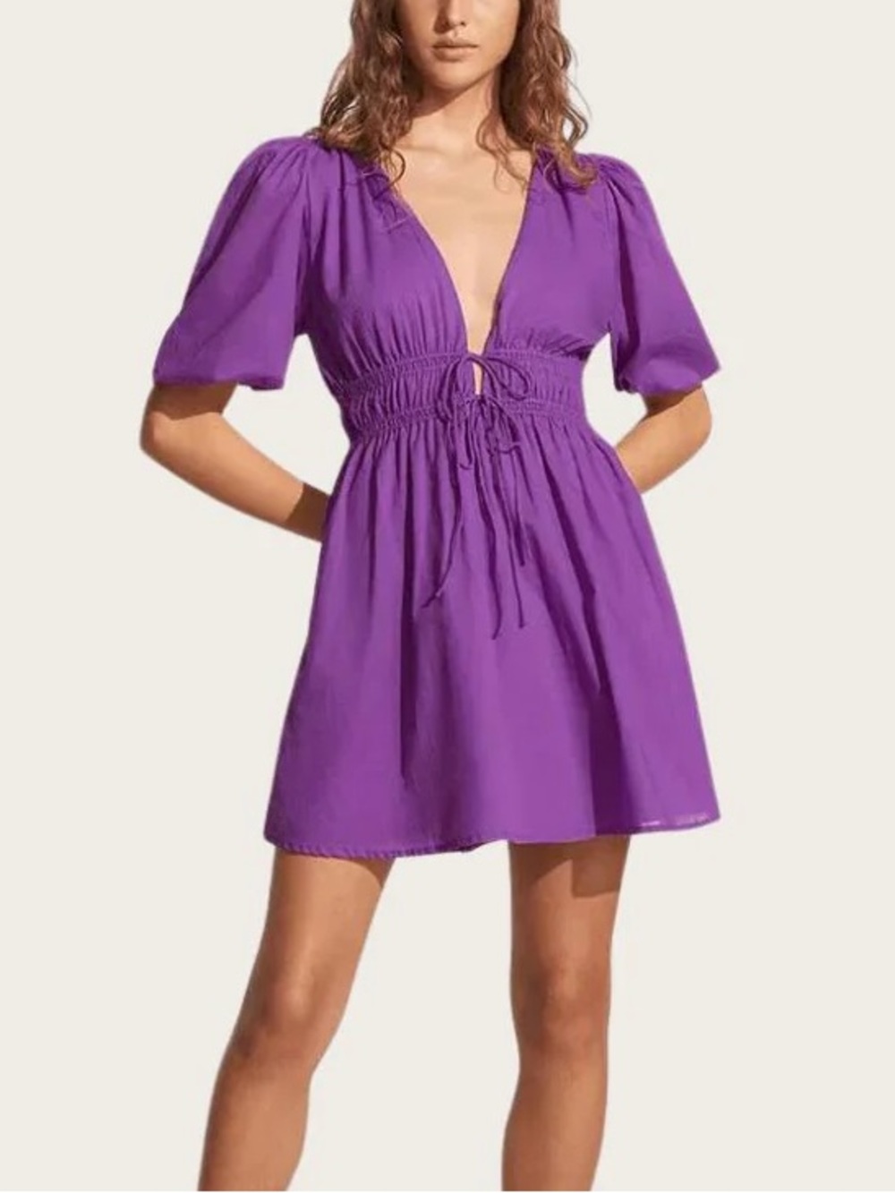 Faithfull the Brand Roma Deep V-Neck Mini Dress Purple